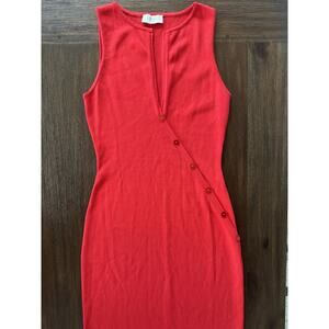 Meshki Dress Midi Red Marina Sleeveless Buttoned Knit XS